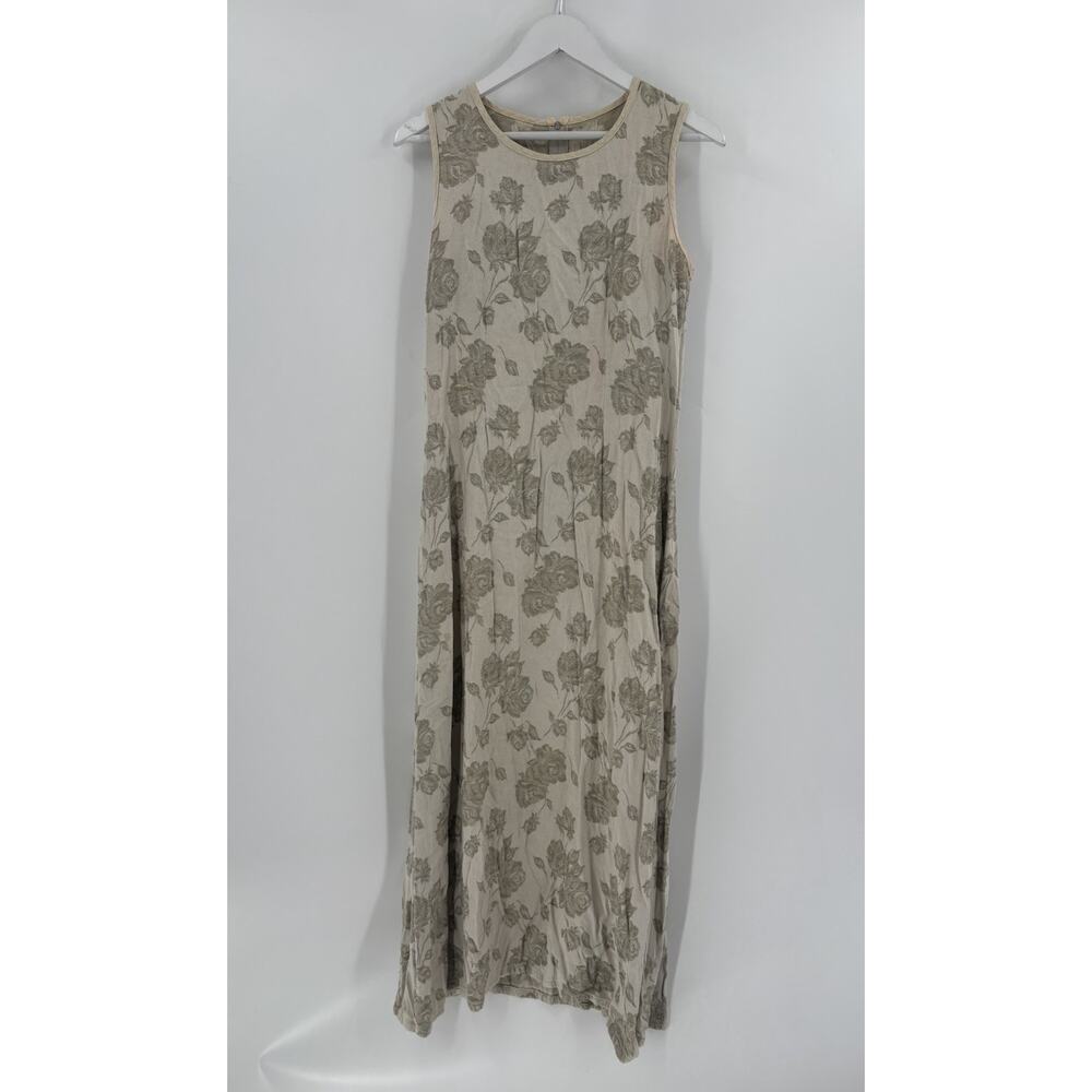 Sundance Vintage Maxi Dress Womens Small Beige Floral Sleeveless Zip Up Canvas